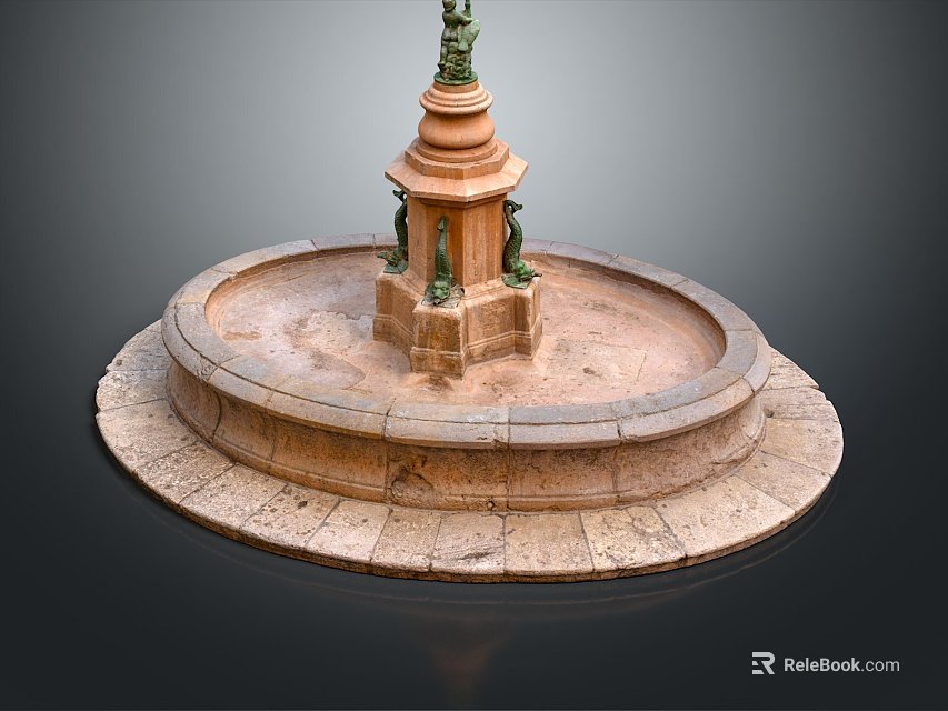 Outdoor Stone Decorative Fountain With Circular Base And Layered Statue Design 3d model 