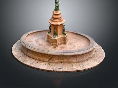 Outdoor Stone Decorative Fountain With Circular Base And Layered Statue Design 3d model