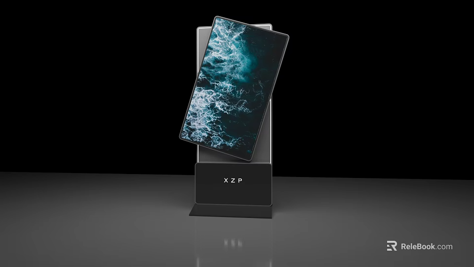 Public Facility Vertical Digital Display With Large Screen Wave Pattern Black Base And XZP Logo 3d model 