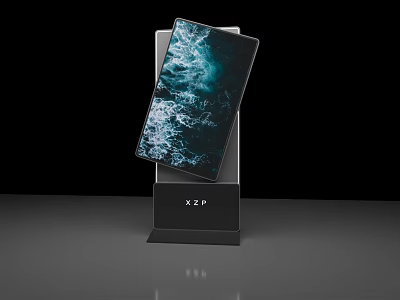 Public Facility Vertical Digital Display With Large Screen Wave Pattern Black Base And XZP Logo 3d model