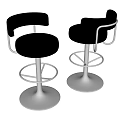 Two Modern Black Leather Bar Stools With Metal Swivel Base And Armrests
