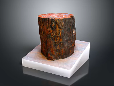 Wooden Stump Decorative Piece With Smooth Stone Base And Natural Grain Texture 3d model