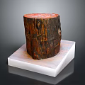 Wooden Stump Decorative Piece With Smooth Stone Base And Natural Grain Texture