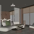 Modern Sofa Coffee Table Combination Multi-person Sofa Three-person Sofa Leisure Chair Sofa Chair Table Lamp Solid Wood Coffee Table 3d model