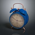 Blue Retro Alarm Clock With Copper Bells Handle Legs And Classic Clock Face Design