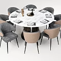 Elegant Round Dining Table Set With Marble Top And Eight Gray Beige Upholstered Chairs 3d model