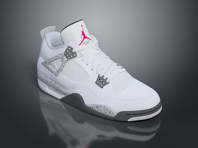 White Sports Sneakers With Red Logo And Gray Decorative Design Details 3d model