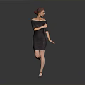 Woman In Black Off Shoulder Dress With Updo Hairstyle Posing Elegantly In High Heels