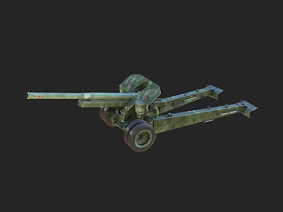 Vintage Green Military Artillery Weapon Featuring Long Barrel Mobile Wheels And Sturdy Carriage 3d model