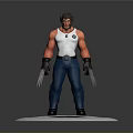 Muscular Man In White Tank Top Blue Jeans With Metal Claws On X Symbol Base