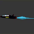 Colorful Red Blue Jet Fighter 3D Model With Blue Flame Exhaust