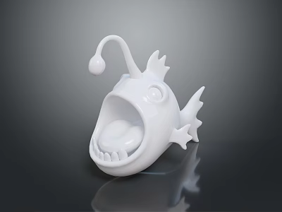 White Fish Shaped Furniture Decor With Shiny Surface Open Mouth And Curved Top Fin 3d model
