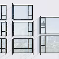 Modern Window Designs With Black Frames Glass Panels And City View 3d model