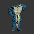 Blue And White Muscular Creature Character With Tail In Hand On Forehead Pose
