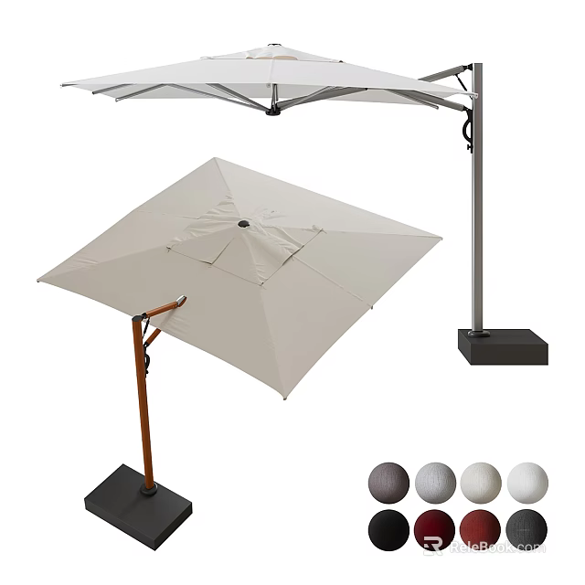 Outdoor Square Patio Umbrella With Wooden Stand Metal Base And Multiple Color Options 3d model 