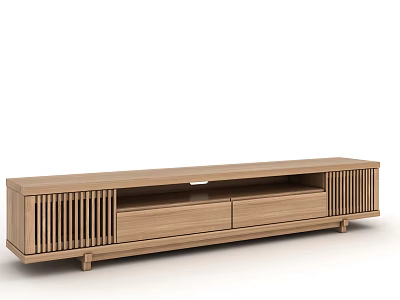 Modern Minimalist Wooden TV Stand With Drawers Slatted Doors And Support Legs 3d model