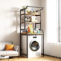 Modern Storage Shelf Unit Over Washing Machine In Living Room With Sofa And Window