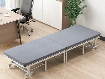 Gray Folding Bed With Wheels In Office Area Near Desk Chair And Plant 3d model