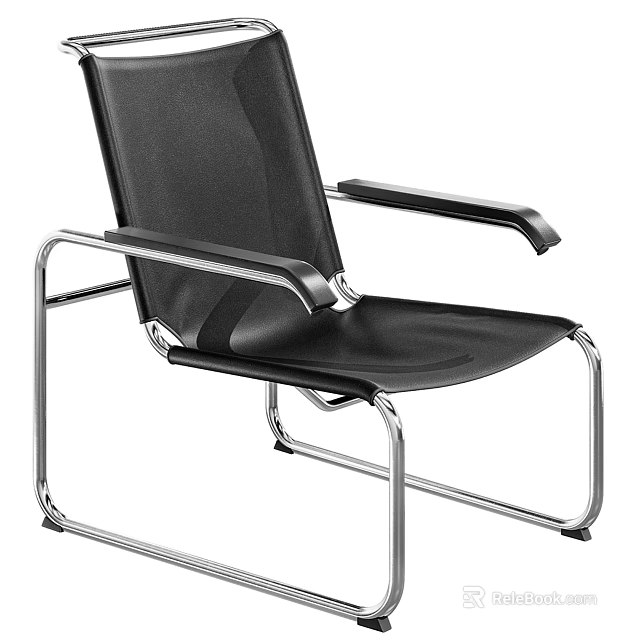 Modern Black Leisure Chair With Mesh Back Metal Frame And Comfortable Armrests 3d model 