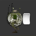Green Dome Shaped Mechanical Device With Antenna Tools Open Door And Mechanical Legs