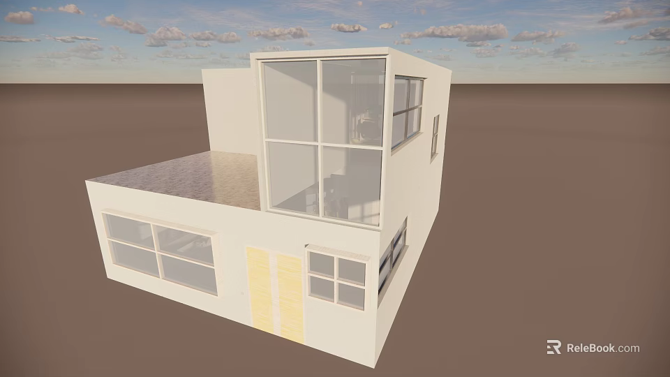 Modern White House With Large Glass Walls And Roof Terrace Design 3d model 