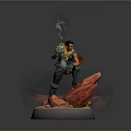 Game Movie Character Male Warrior Holding Flag On Dynamic Fiery Circular Base Design