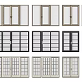 Sliding Doors In Multiple Styles Featuring Different Frame Colors And Glass Patterns 3d model