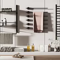 Modern Bathroom Accessories With Wall Shelves Towel Racks Towels And Toiletries Bottles