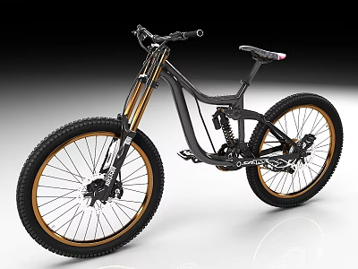 Black Mountain Bike With Gold Rims And Modern Suspension Design 3d model