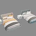 Modern Single Bed Designs With Bedside Tables Pillows And Bedding In Light Gray 3d model