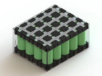 Green Cylindrical Battery Pack With Black Frame And Transparent Casing Structure 3d model