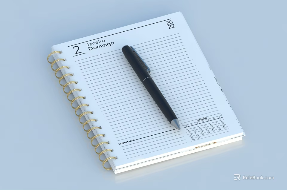 Open Spiral Bound Notebook With Pen On Lined Paper And Date Section 3d model 
