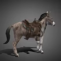 Gray Donkey Standing With Brown Leather Saddle On Gray Background 3d model