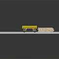 Yellow Industrial Mechanical Device on Track with Wooden Boards and Concrete Floor