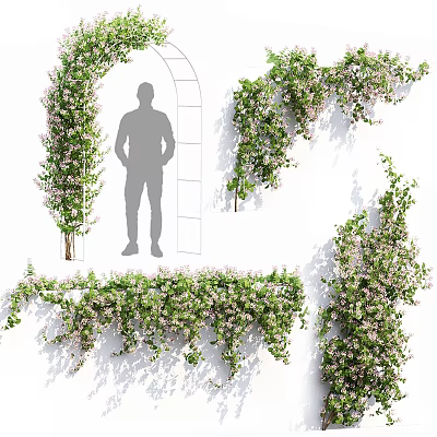 Decorative Flowering Vines On Archway And Wall With Ladder And Silhouette 3d model