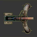 Industrial Piping Equipment With Green Metal Frame Red Blue Pipes And Valves