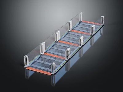 Modern Glass Bridge Structure With Transparent Panels White Pillars And Orange Strips 3d model