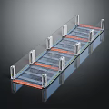 Modern Glass Bridge Structure With Transparent Panels White Pillars And Orange Strips 3d model