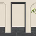 Arched And Rectangular Door Components In Modern Interior With Gray Flooring And Green Plant 3d model