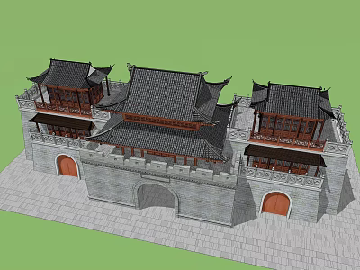 Ancient Chinese Architecture With City Wall Overhanging Eaves And Arched Gates 3d model