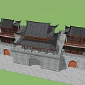 Ancient Chinese Architecture With City Wall Overhanging Eaves And Arched Gates