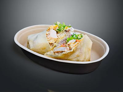 Delicious Grilled Meat Wrap With Fresh Vegetables And Herbs In Paper Bowl 3d model
