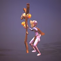 Horned Cloaked Character Holding Tree Branch With Hanging Creature Eggs