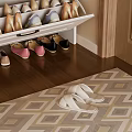 White Shoe Cabinet With Drawers Decorations And Shoes Near Sofa Floor Lamp And Rug