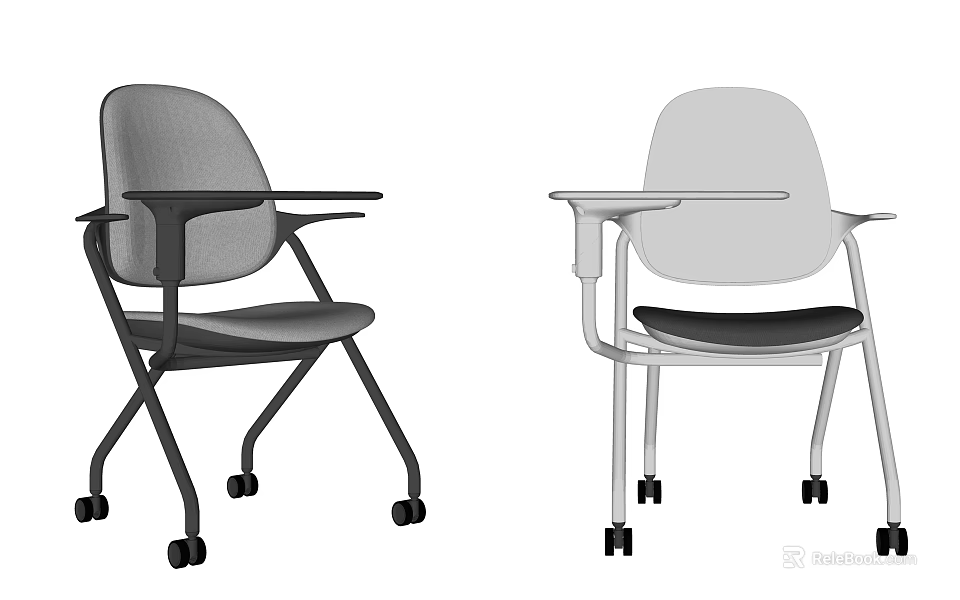 Modern Gray and White Office Chairs with Armrests and Rolling Wheels 3d model 