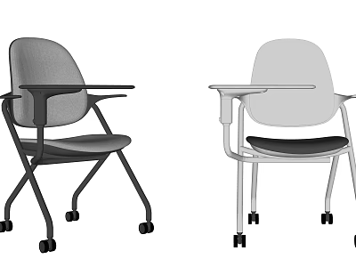 Modern Gray and White Office Chairs with Armrests and Rolling Wheels 3d model