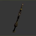 Fantasy Wooden Staff Weapon With Leather Straps And Yellow Spiked Top