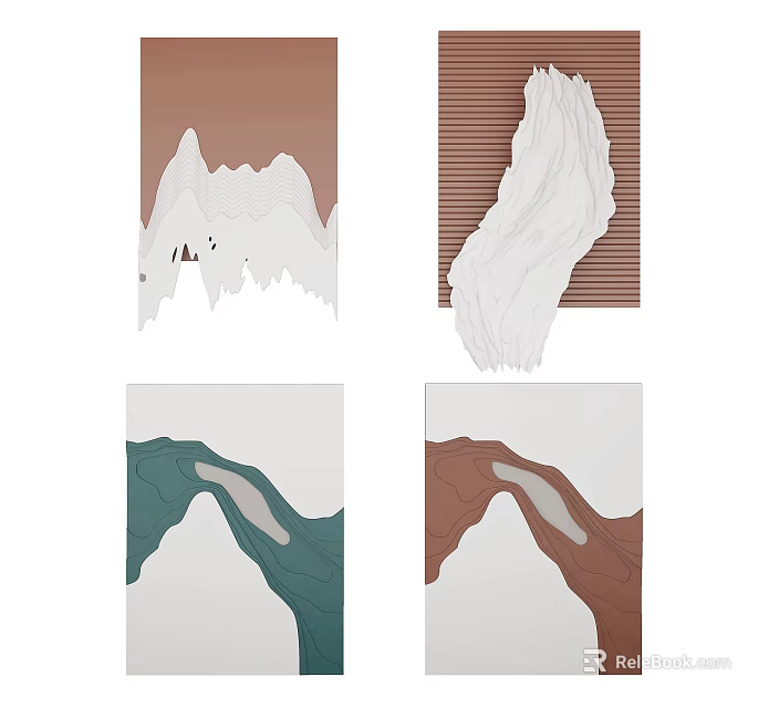 Modern 3D Wall Decor With Natural Mountain Shapes And Colorful Designs 3d model 