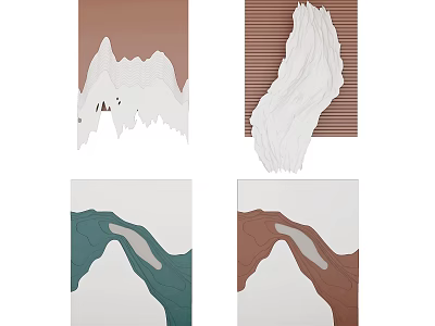 Modern 3D Wall Decor With Natural Mountain Shapes And Colorful Designs 3d model