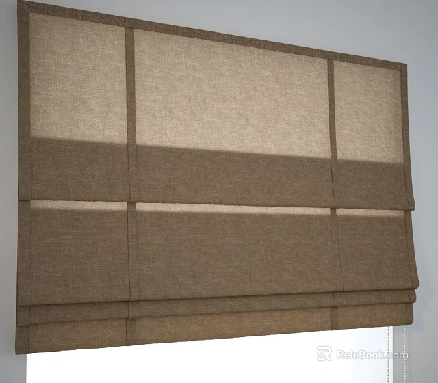 Brown Linen Roman Blinds With Elegant Layered Design For Window Decoration 3d model 
